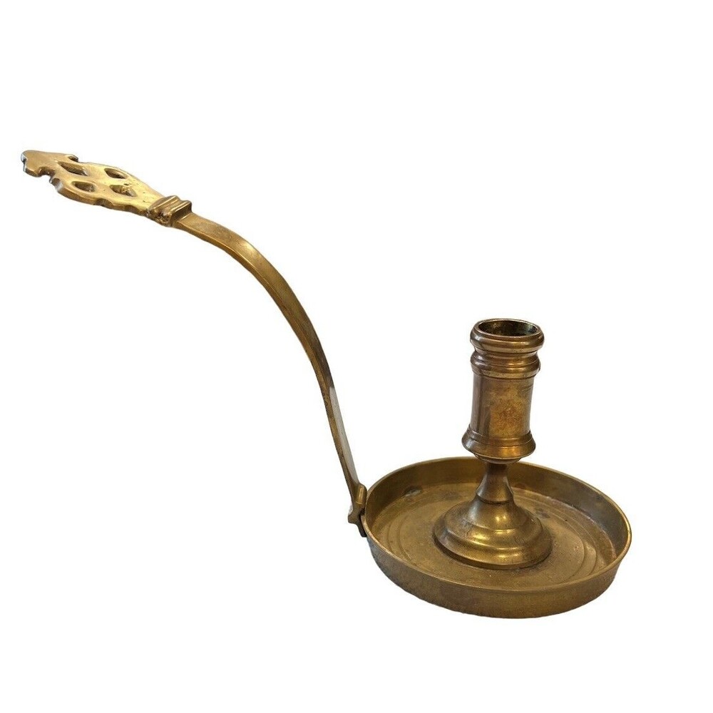 Vtg Collectible Solid Brass CandleStick Candle Holder with Filigree Handle